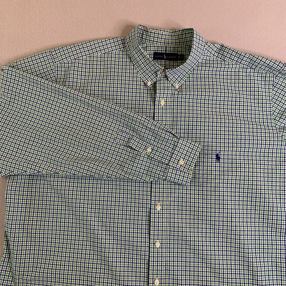 Ralph Lauren 3XLT Classic GREEN/BLUE/WHITE Men's Cotton Button Shirt ~ Fast Ship
